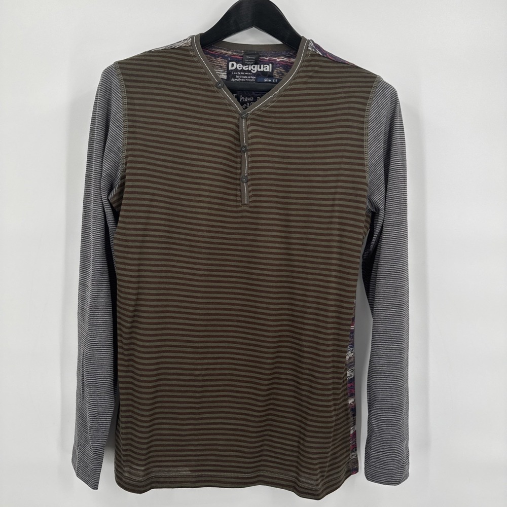 DESIGUAL V-Neck Slim Jumper Pullover‎ Sweater Men Size L Multi Color Cotton L/S